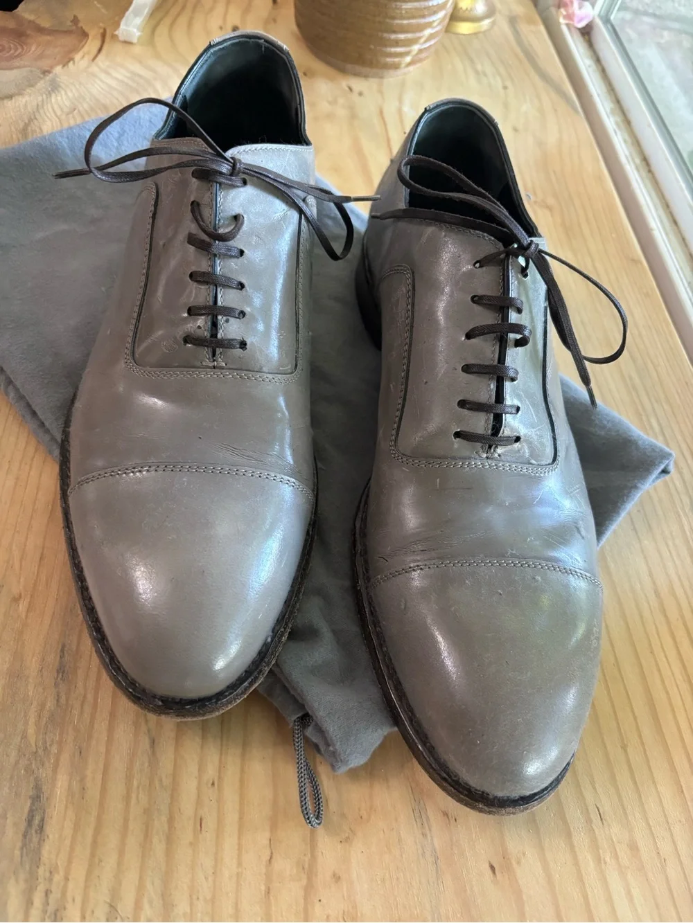 Alexander McQueen Men's Gray Leather Cap-Toe Derby Oxfords